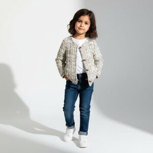 Kids Jacket Unisex Lined 100% Cotton Muslin Boho Block Print Wooden Toggles